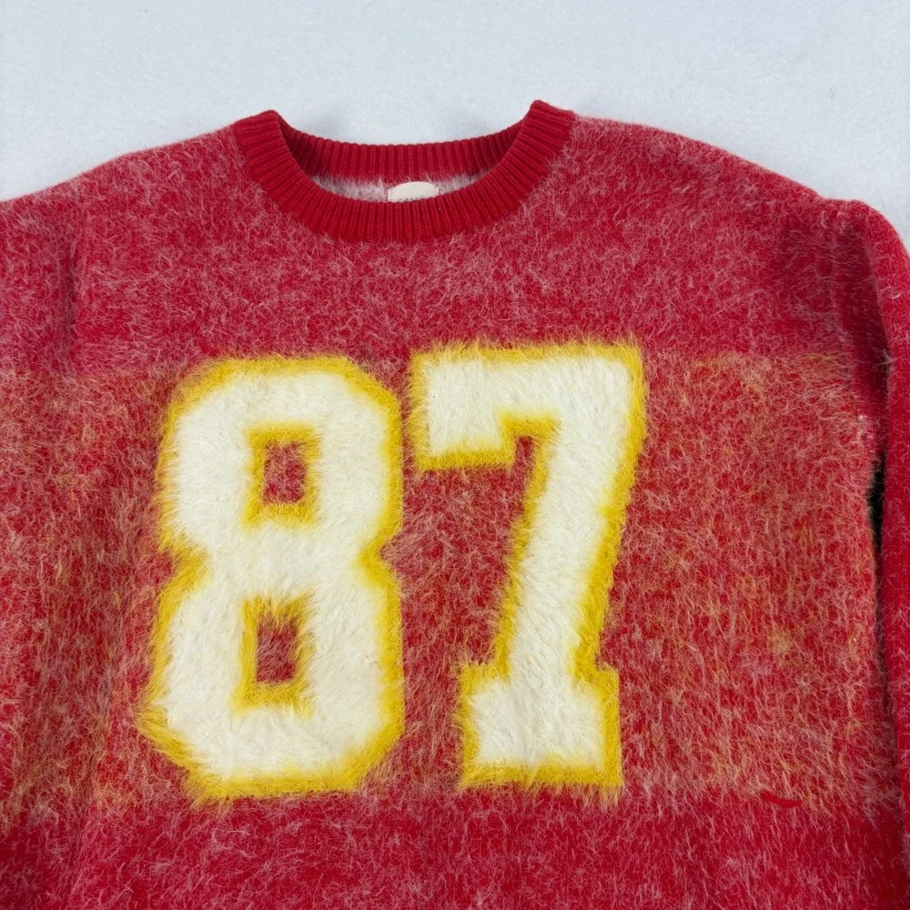 Fancy Schmancy Sweater KC Chiefs Kelce 87 Fuzzy Knit‎ Swifty Girls Size 10 Red